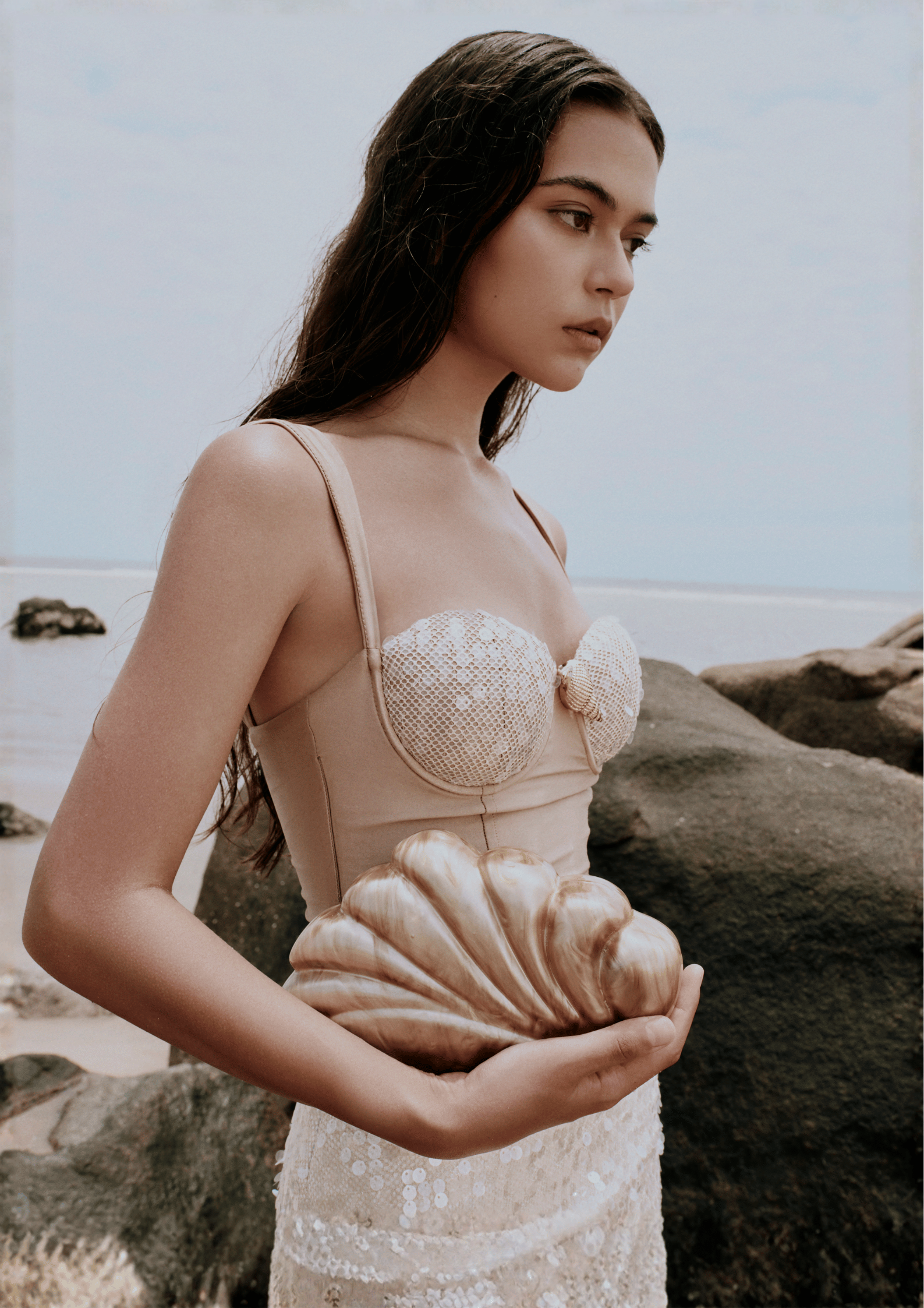 MERMAID RESORT TOP IN SPARKLE CHAMPAGNE