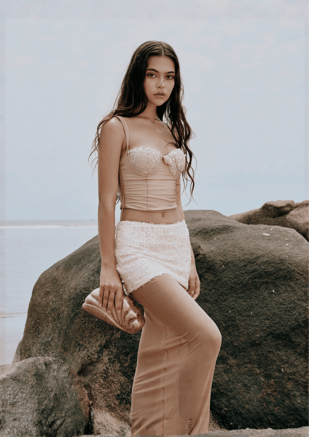 MERMAID RESORT TOP IN SPARKLE CHAMPAGNE