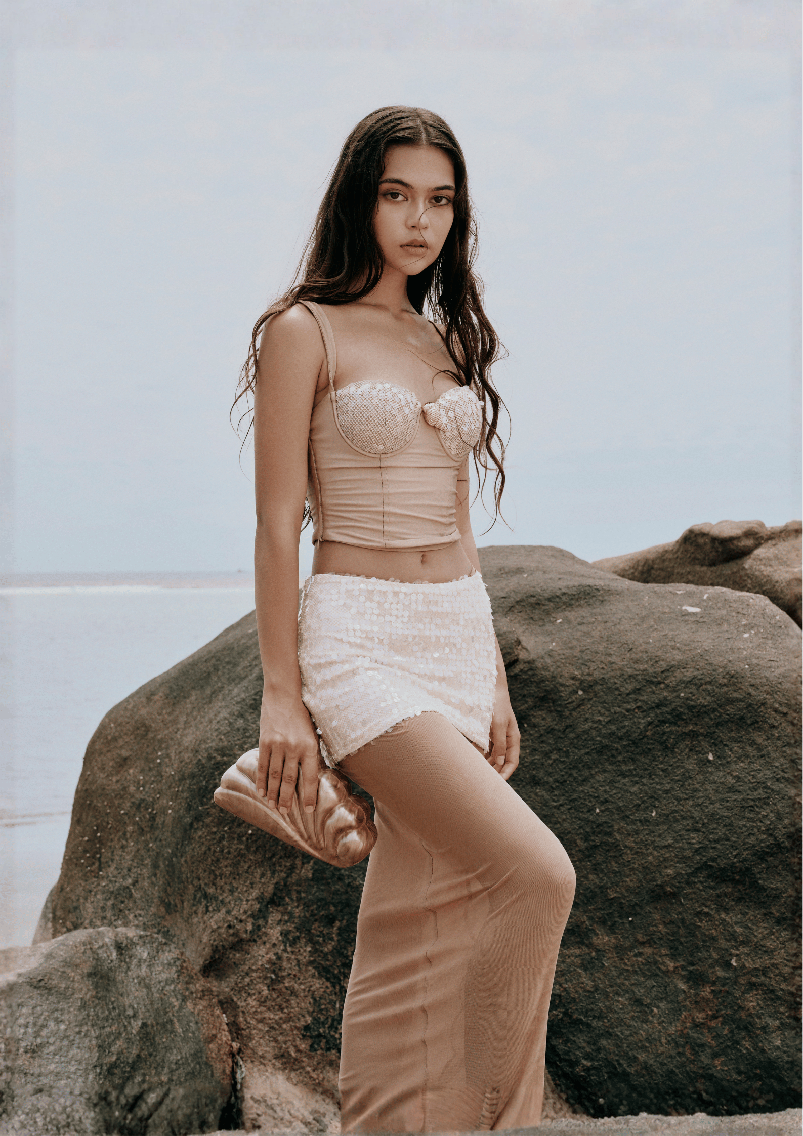 MERMAID RESORT TOP IN SPARKLE CHAMPAGNE